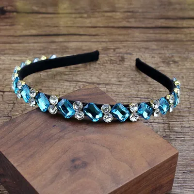 Fashion Hair Accessories Sky Blue Rhinestone Women's Headbands Thin Crystal Hairbands For Girls Cute Hair Hoop