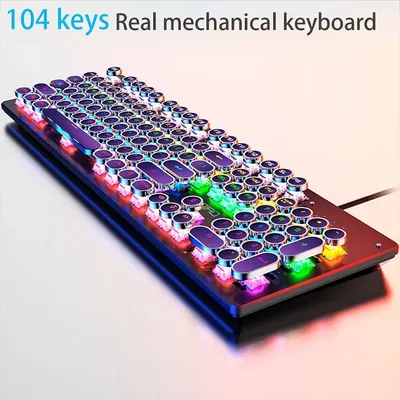 Retro Punk Mechanical Keyboard Blue Black Brown Switch 104 Keys USB Wired Gaming Keyboards RGB