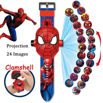 17 Style Disney Cartoon Children Watch 3D Projection Cartoon Superheroes Spider-man Iron Man Digital