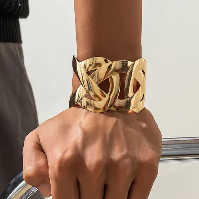 Ingemark Punk Smooth Hollow Out Metal Wide Open Cuff Bangles for Women Fashion Statement Vintage