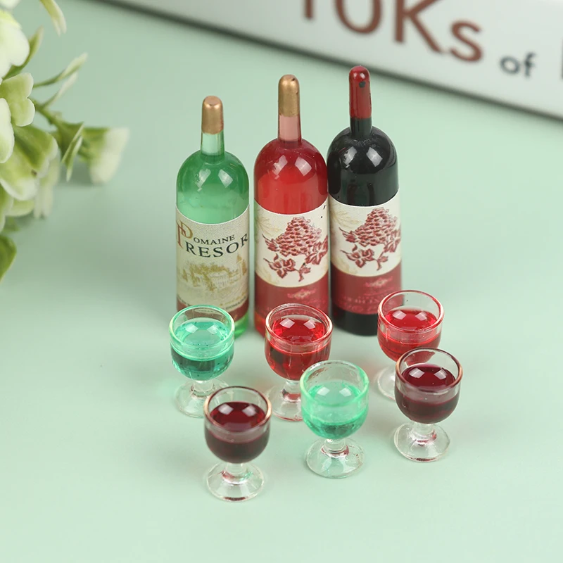 3pcs/set Dollhouse Miniature Simulation Wine Bottle Wine Glass Model Toys Desk Decoration Decorations For Kid