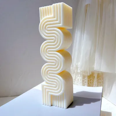 Ribbed Pillar S Shape Candle Mould Aesthetic Wave Tall Wax Silicone Mold Modern Stripped Sculpture