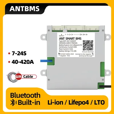 Ant BMS 7S to 16S 17S to 24S 8S 20S 22S Smart Bms 60V 72V Li-ion Lifepo4 LTO Battery Balance 100A