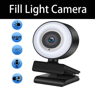 Webcam 1080P Mini Camera Full HD Webcam With Ring Fill Light Microphone USB Live Broadcast For
