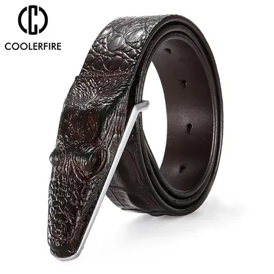 Men Luxury Belts Snake Buckle Crocodile Patter Genuine Leather Belts for Men High Quality Vintage