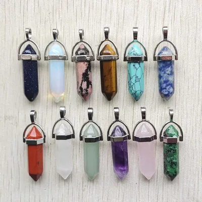 Fast shipping Natural stone quartz aventurine lapis crystal hexagonal pillar Pendants for Jewelry