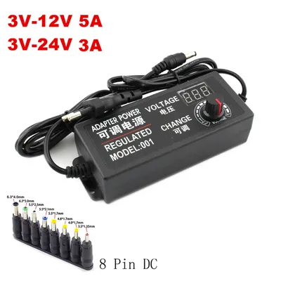 Adjustable AC To DC Power Supply 3V 5V 6V 9V 12V 15V 18V 24V 3A 5A Power Supply Universal 8 Pin DC