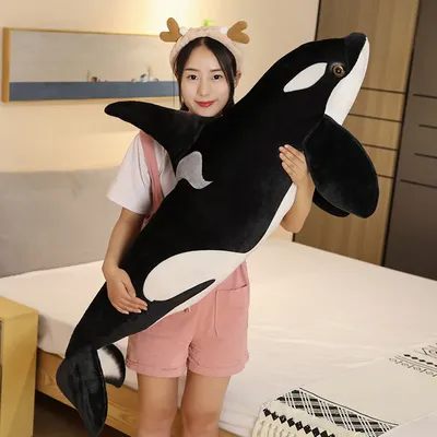 50cm-130cm Lifelike Orcinus Orca Black Whale Plush Toys Big Fish Cloth Doll Shark Stuffed Sea