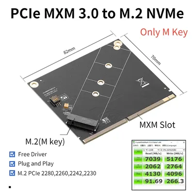 MXM to NVME Adapter Riser Board Converter PCIe MXM 3.0 to M.2 NVME Expansion Card Support 2230 2242