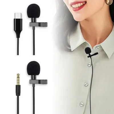 1.5m Mini Portable Lavalier Microphone Condenser Clip-on Lapel Mic Wired USB 3.5mm Type-C Microfon