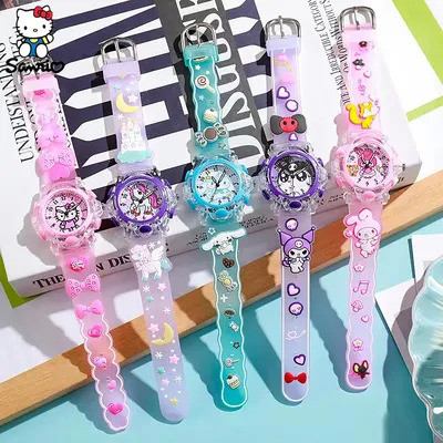Sanrio Watch Kawaii Melody Cinnamoroll Children LED Luminous Watch Kuromi Hello Kitty Student Wrist