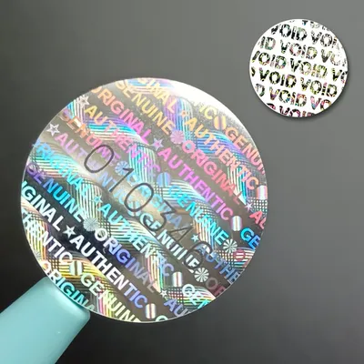 Silver Circular holographic sticker warranty void seals Adhesive labels with serial number High