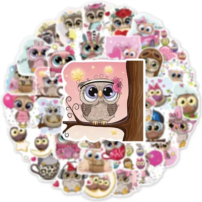 50PCS Cartoon Cute Owl Animal Personality Graffiti Creative Sticker Toy Skateboard Guitar computer