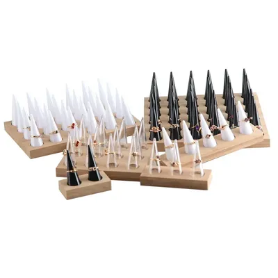 Bamboo Fingertip Oblique Cone Ring Display Stand Case Ring Holder Jewelry Display Stand Ring Showcase Storage Tray