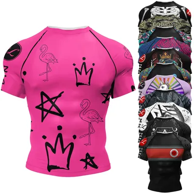 Cody Lundin Short Sleeve Pink Mens Jiu Jitsu BJJ No Gi Rash Guard Sublimation Men Running Training
