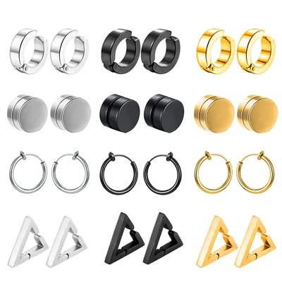 1 Pairs Gothic Fake Ear Clip Hoop Earrings for Men and Women Stainless Steel Painless Non Piercing
