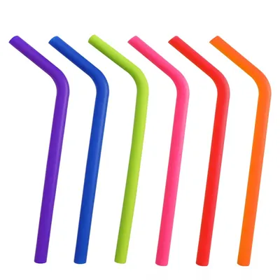 Leeseph Reusable Silicone Drinking Straws, Big Size Flexible Straws with Cleaning Brush for Kids- 6 Pieces(Colours May Vary)