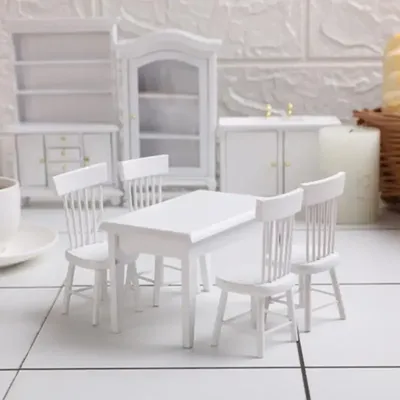 1SET Miniatures Wooden White Simulation Dining Table Chair 1:12 Dollhouse Furniture Toy