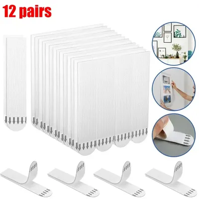 12 Pairs Double-sided Adhesive Strip Non-destructive Hanging Wall Adhesive Strip Wall Hooks