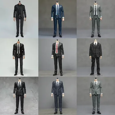 Manipple Studio 1/12 Scale Black Blue Grey Suit Male Body Action Figure Dolls with Hands Model Fit 6'' SHF MAFEX Head Sculpts