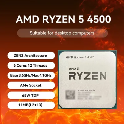 AMD Ryzen 5 4500 3.6GHz Base Clock 6-Core 12-Thread Desktop Processor CPU, AM4 Socket, No Integrated