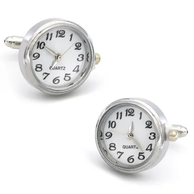 Men's Cufflinks Functional Watch Design With Battery Silver Color Quality Copper Cuff Links