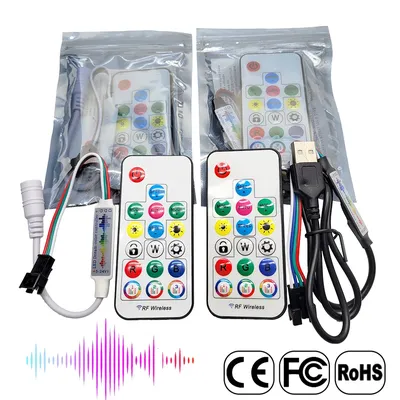 3PIN/4PIN 17Keys Music Controller MINI RF Remote DC/USB Control WS2812B WS2811 WS2813 WS2815 Addressable LED Strip Light DC5-24V