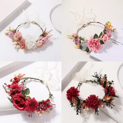 Pink white flower wreath hair hoop fairy aura headwear retro forest style flower wreath headwear accessories