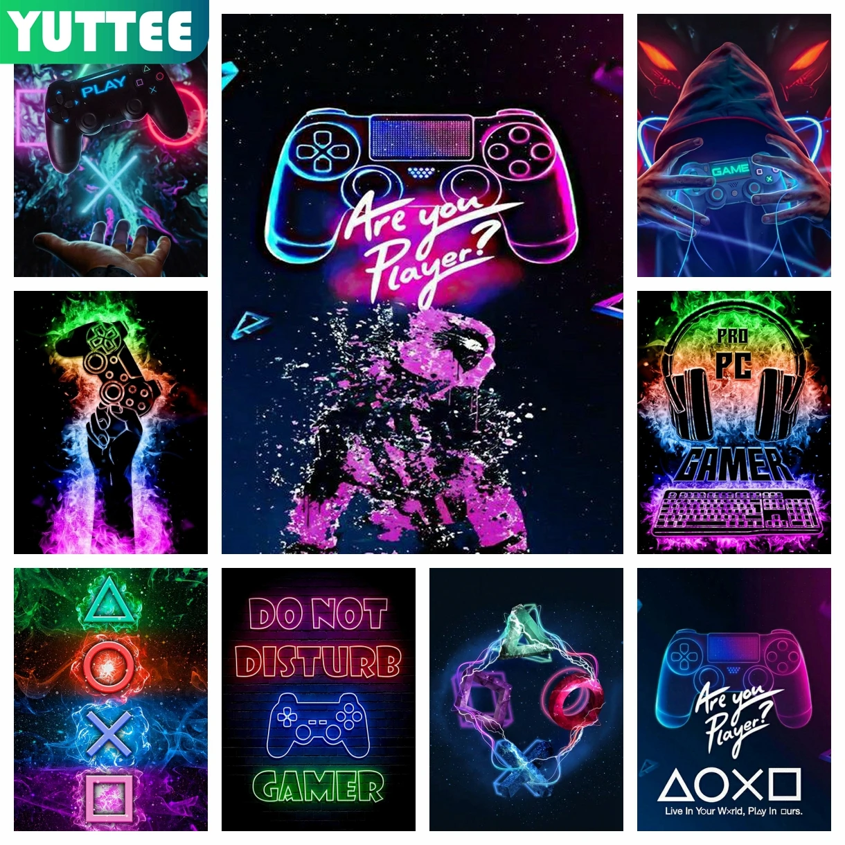 Game Controller 5D DIY Diamond Painting Embroidery Neon Cartoon Art Cross Stitch Mosaic Rhinestones Hobby Home Decor Gift