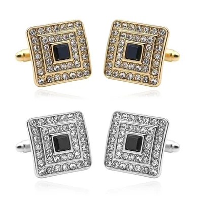 Square Cufflinks for Mens Boy High Quality Rhinestone Shiny Cufflinks Button Jewelry French Shirt