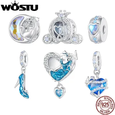 WOSTU Fantasy fairy tale Series 925 Sterling Silver Pumpkin Carriage Bead glass slipper Charm Heart