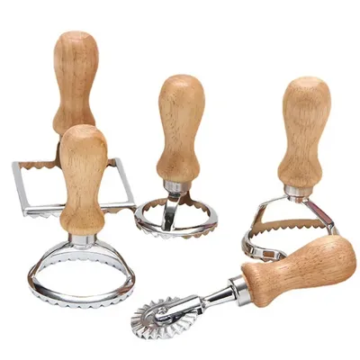 Manual Pasta Molds Home Ravioli Cutter Cookie Press Mold with Wooden Handle Kitchen Baking Tool for