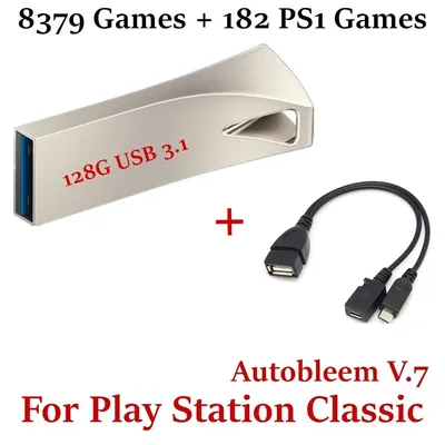 128 GB Flash Drive U-Disk for PlayStation Classic 8379 Games + 182 PS1 Games Plug & Play with Micro