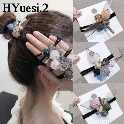 Fashion Rhinestone Beaded Hair Tie Bracelets Elasitc Crystal Pearl Hair Scrunchies Women Girls