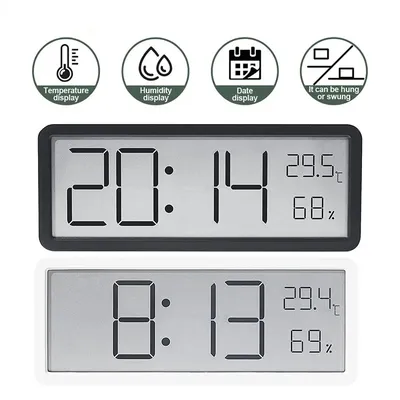LCD Screen Digital Wall Clock Time Temperature Humidity Time Display Electronic Clock Desktop