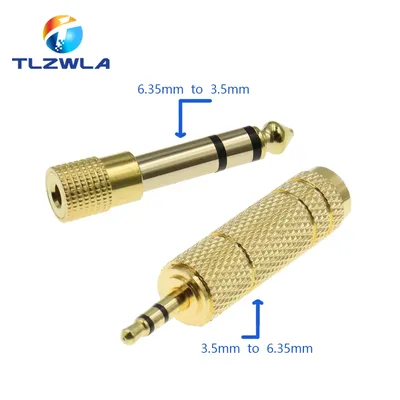 1PCS Gold 6.3mm 1/4" Male Plug to 3.5MM 1/8" Female Jack Stereo Headphone Audio Adapter Home
