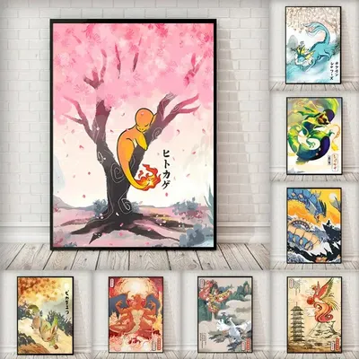 Pokemon Peripherals Pikachu Gyarados Squirtle Charmander Canvas Painting Anime Wall Art Prints