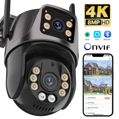 External 4K 8MP Waterproof WiFi Camera HD Dual Lens Auto Tracking Cam Outdoor Wireless Security PTZ