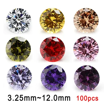 100pcs 3.25mm-12mm Round Loose Cubic Zirconia Stone 5A CZ Stones Synthetic Gems Zircon For Jewelry