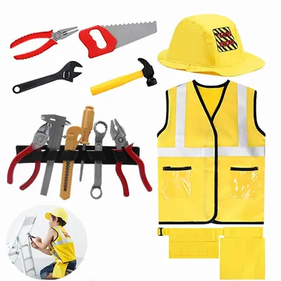 Young children construction workers clothing small woodworking dress up tops children's toys to give