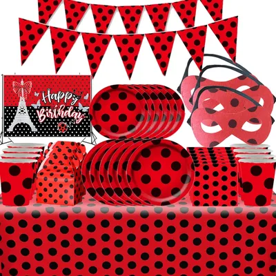 Ladybug Birthday Decoration Party Supplies Tablecloth Cups Children Toy Red and Black Cute Toy Children's Baby Shower Supplies