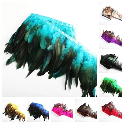 2 Yards Rooster Feather Trimming 10-18cm Strung Chicken Feathers Trims Dress Skirt Costume Carnival