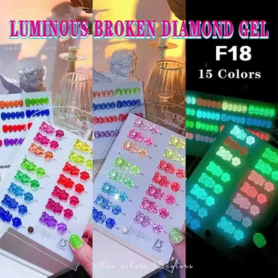Vendeeni Luminous Glitter Broken Diamond Gel Nail Polish Soak Off UV LED Self-luminous At Night