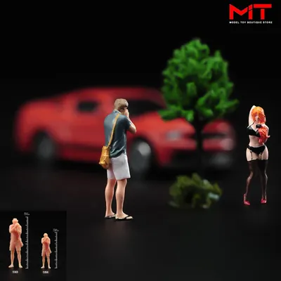 ANT Miniature Handmade 1/64 1/43 Beauty In Swimsuit Male Photographer Diorama Figure For DIY Car