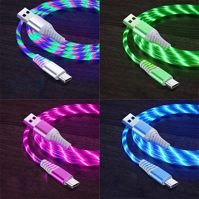 Flow Luminous USB Type C Cable 3A Fast Charging Data Cord for Samsung Xiaomi OPPO Huawei IPhone