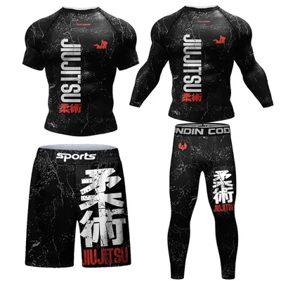 New Jiu Jitsu Rashguard MMA T-shirt +Pants For Men 4PCS/Set Brazilian Grappling Bjj Boxing Rash
