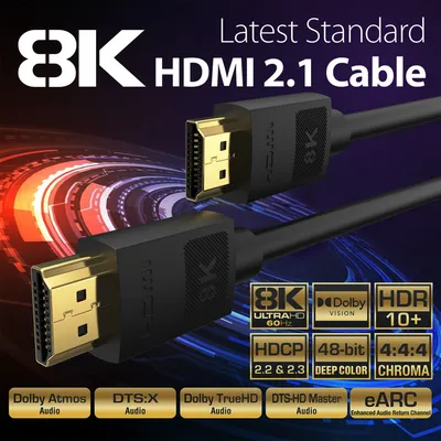 Long 8K HDMI 2.1 Cables, 48Gbps , High Speed Braided Cord-4K@120Hz 8K@60Hz, Compatible With Roku