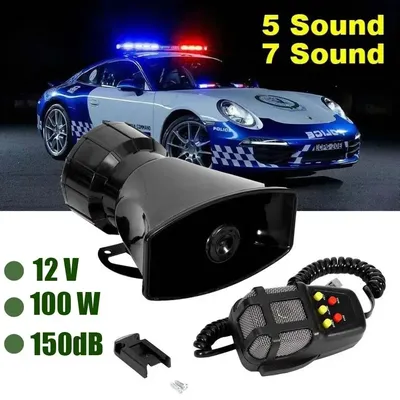 12V 100W Mic PA System Emergency Amplifier Hooter Police Siren Air Horn Megaphone Tone Car Horn Car