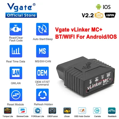 Vgate vLinker MC ELM327 V2.2 Bluetooth 3.0 4.0 OBD2 Scanner OBD 2 BimmerCode FORScan Auto Car
