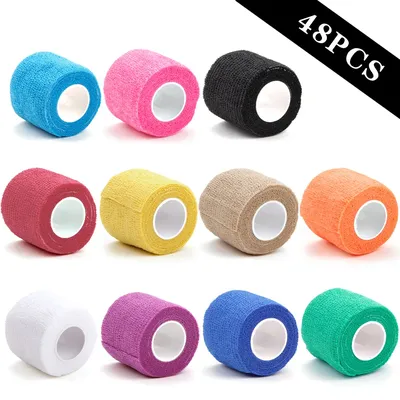 6/24/48Pcs Self-Adhesive Tattoo Grip Bandage Elastic Non-woven Wraps Tape Disposable Tattoo Bandage